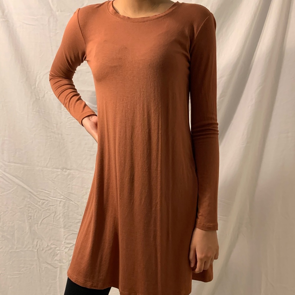 copper colored long sleeve dress